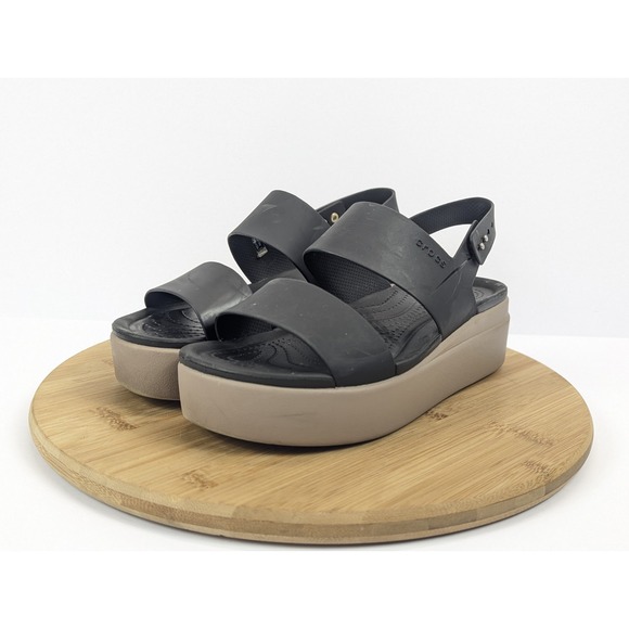 Crocs Brooklyn Low Wedge Sandals Womens 8‎ Platform 2 Strap   Sling Black - Picture 3 of 11